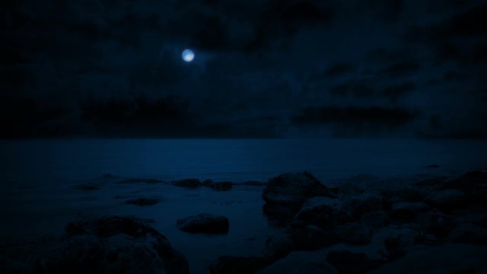在月光下平静的夜晚的海边