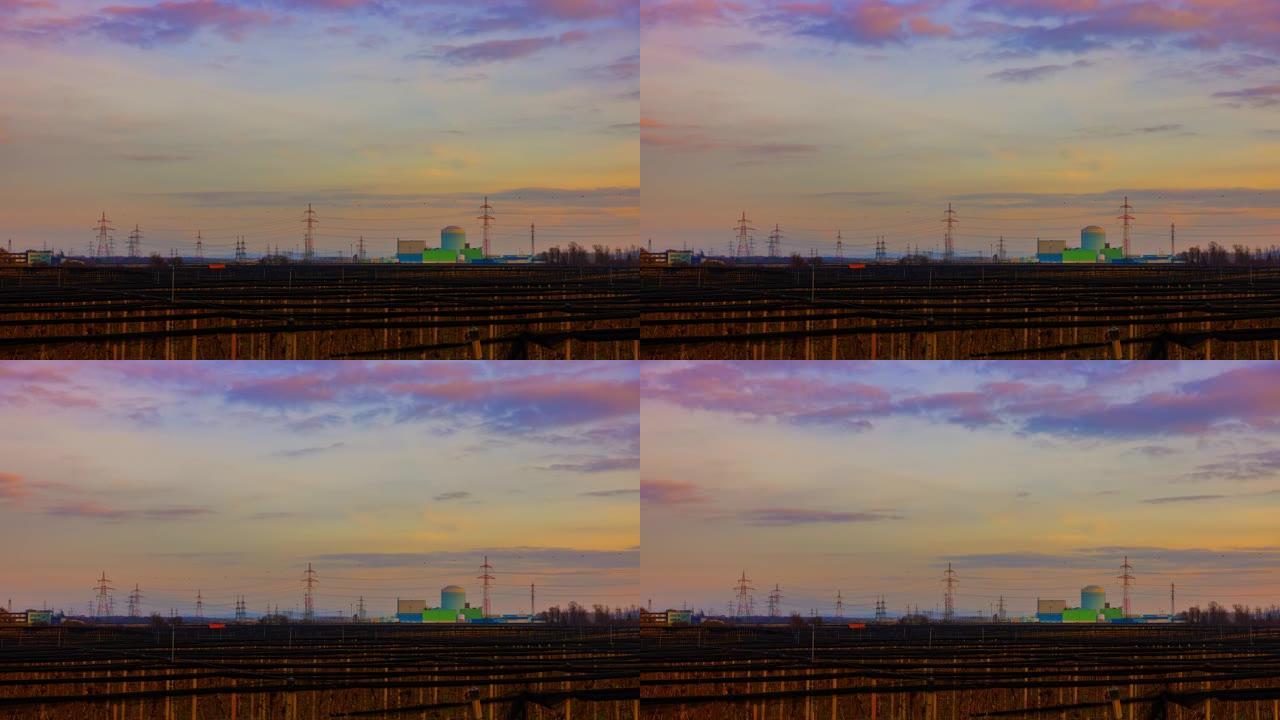 蓝色时刻核电站上空的T/L云景