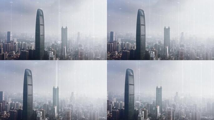 智慧城市航拍视频大雾天气最高楼