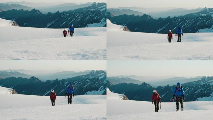 在山上徒步旅行雪山