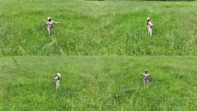 一名年轻女子在林地自然风光户外做瑜伽运动