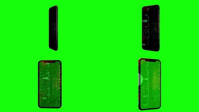 4k绿屏旋转现代移动智能手机模拟带反射