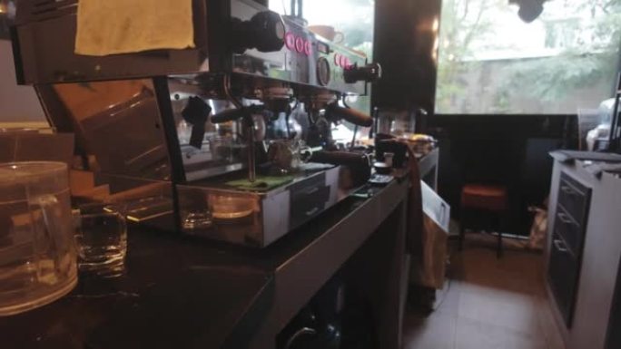 咖啡店的咖啡机特写