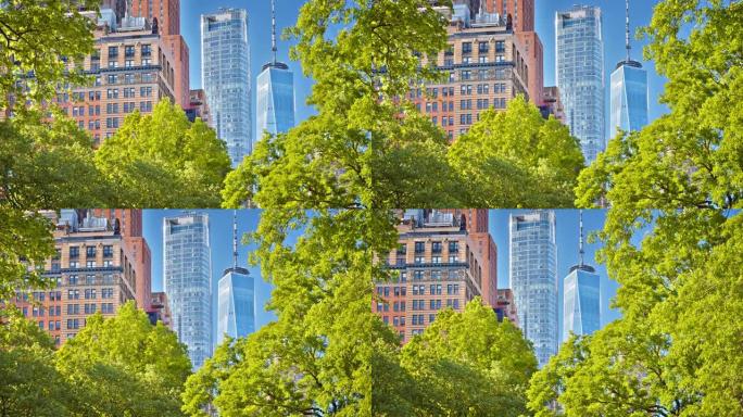 世界贸易中心，曼哈顿市中心和自然公园的概念视图