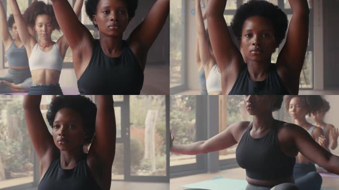 一群年轻女性在健身课上练习瑜伽的4k视频片段