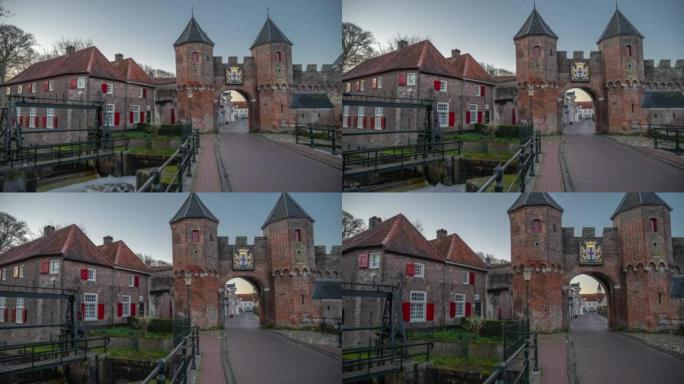 荷兰阿默斯福特的Koppelpoort中世纪门-跟踪镜头