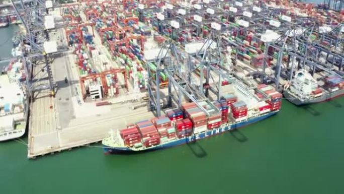 航运业货物商业物流业鸟瞰图巨大的工业港口与集装箱。