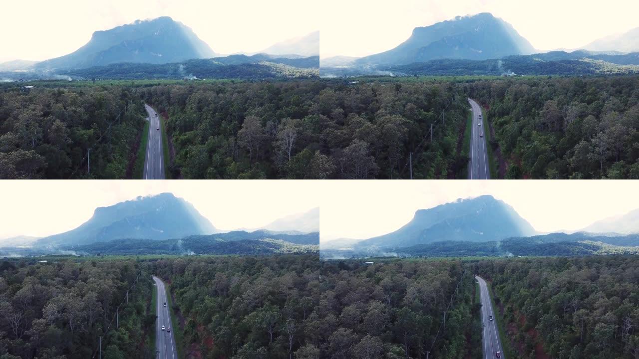 公路到山上的空中拍摄