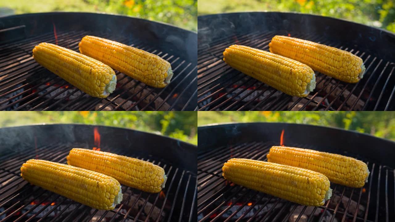 户外用火焰烧烤烧烤玉米