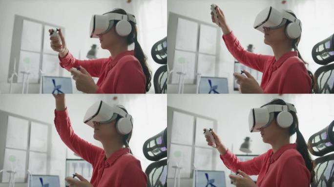女人在办公室使用VR眼镜
