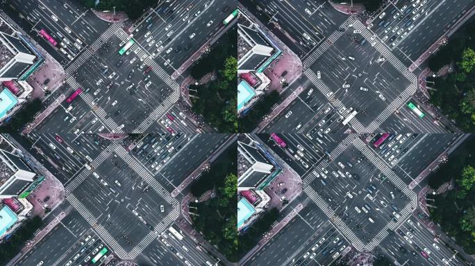 白天城市街道交叉口的T/L泛无人机视点