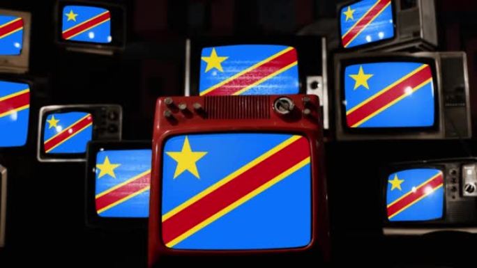 刚果民主共和国国旗和老式电视。4k分辨率。