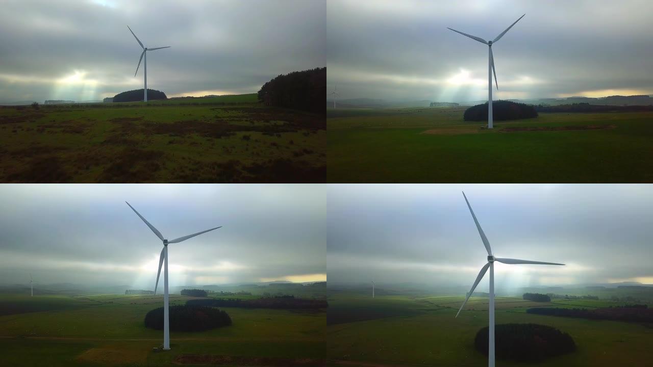 放大乡村风力涡轮机的镜头