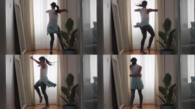少女舞者在镜子里练习舞蹈动作酷嘻哈舞蹈套路在家4k
