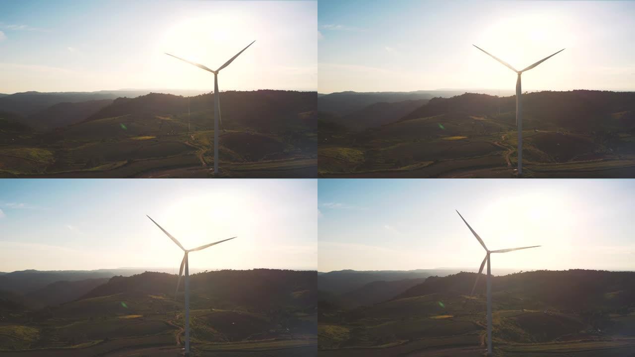 景观、风力发电和替代能源概念上风力涡轮机农场的鸟瞰图
