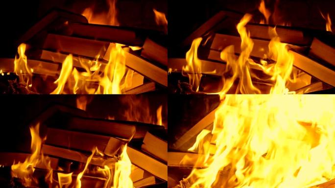 晚上在火里燃烧的书