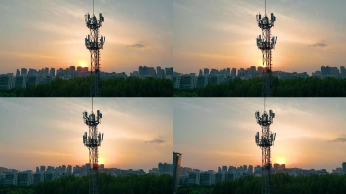 3G，4g和5g蜂窝网络通信塔的鸟瞰图