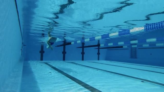 体育活动、决心、锻炼、健康生活方式的概念。专业游泳运动员练习水下游泳