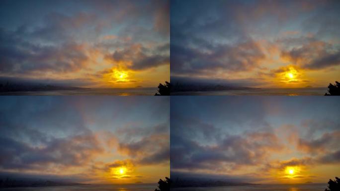 日落和大海。旧金山湾。