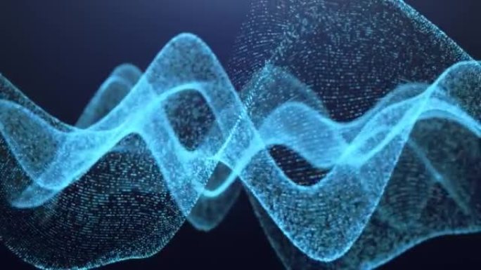 技术抽象背景未来设计，数据数字波运动，网络蓝色背景美丽的运动波动粒子点纹理
