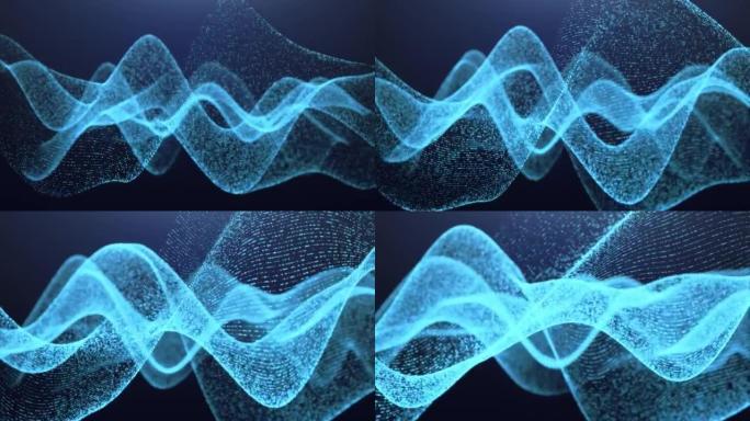 技术抽象背景未来设计，数据数字波运动，网络蓝色背景美丽的运动波动粒子点纹理