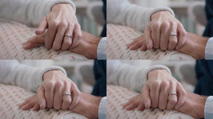 特写老夫妻牵手轻轻触摸分享浪漫的联系表达爱情后的漫长婚姻善良宽恕概念4k镜头