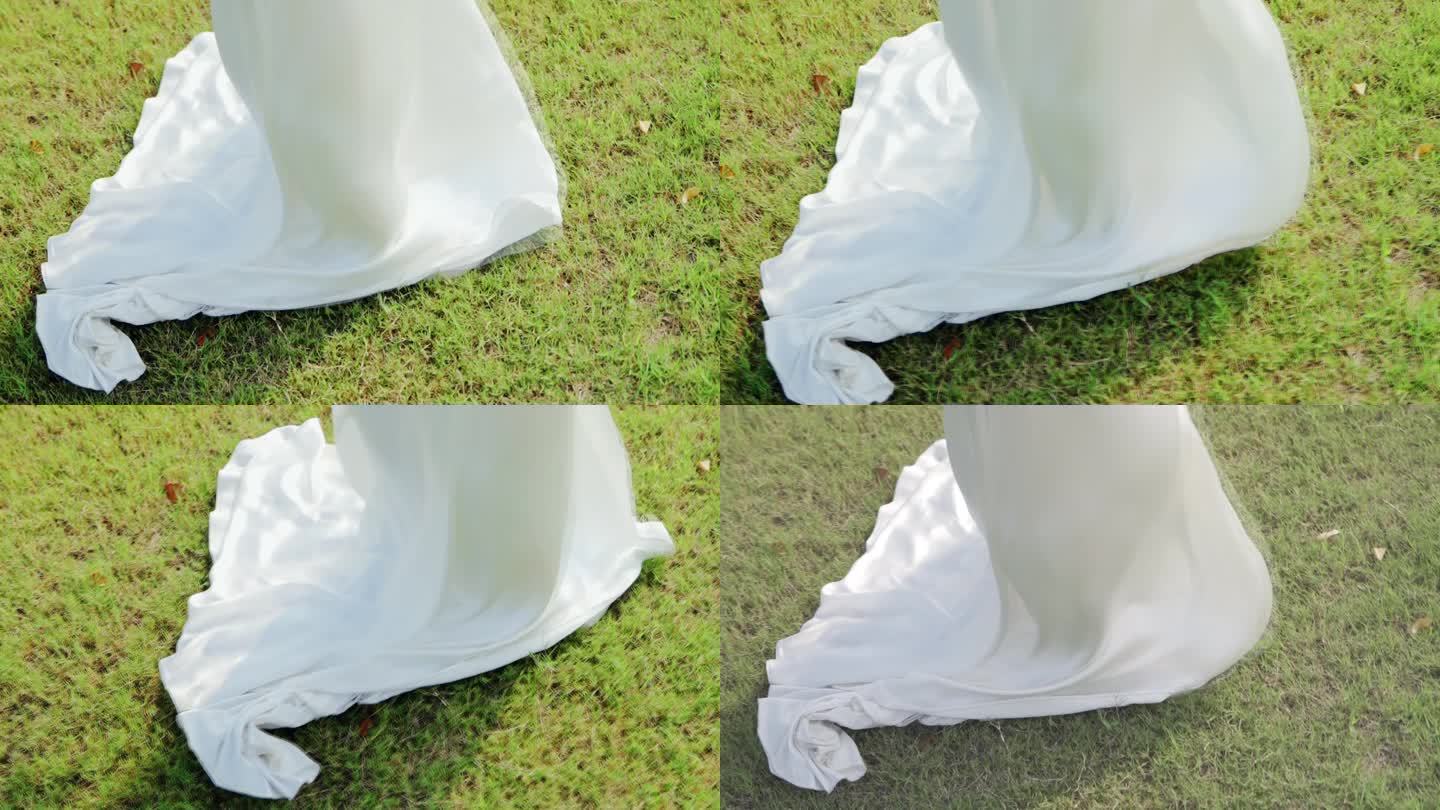 风吹动白色裙摆