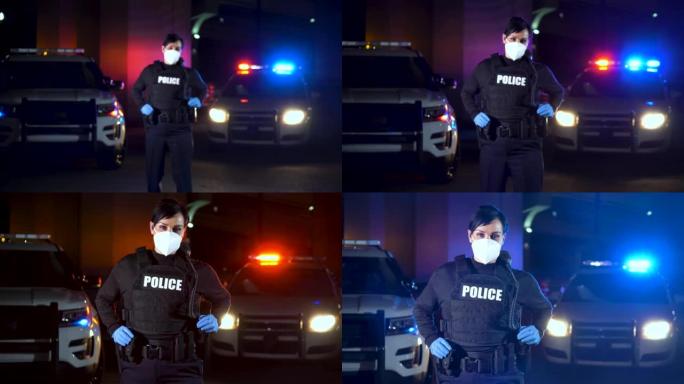 女警晚上上班戴n95口罩