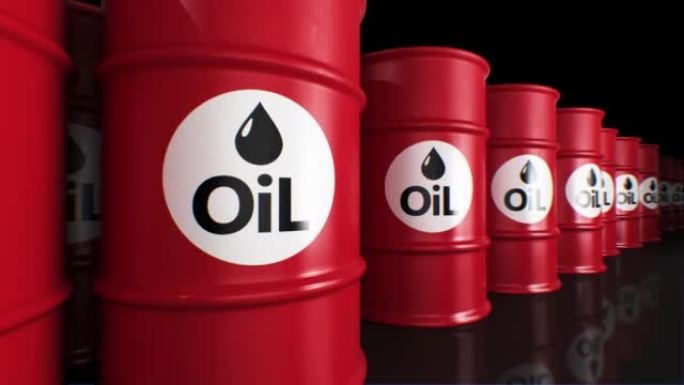 无尽的一排油桶无缝特写。存储和生产的循环3d动画。文摘石油储量商业和行业概念