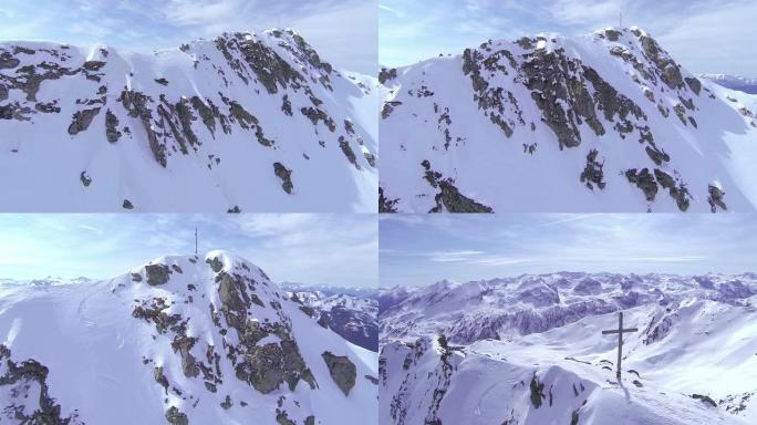 空中: 沿着雪山山脊飞行