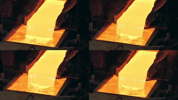 熔融铜的流动正在填充工业模具