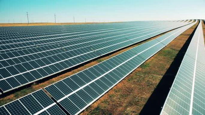 太阳能领域的成排太阳能电池板
