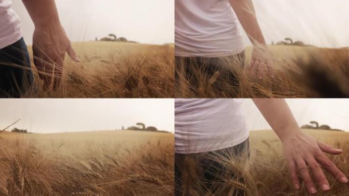 托斯卡纳干草堆里一个女人的慢动作视图。