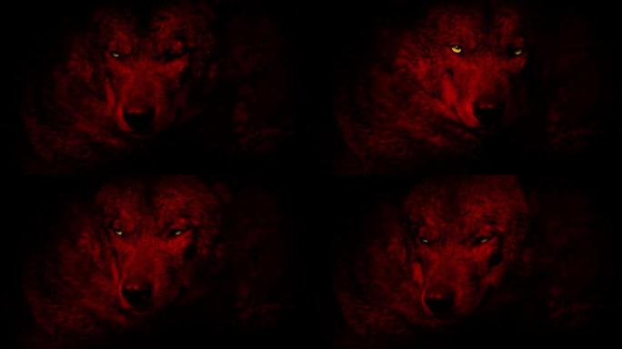 红狼咆哮着黄色的眼睛