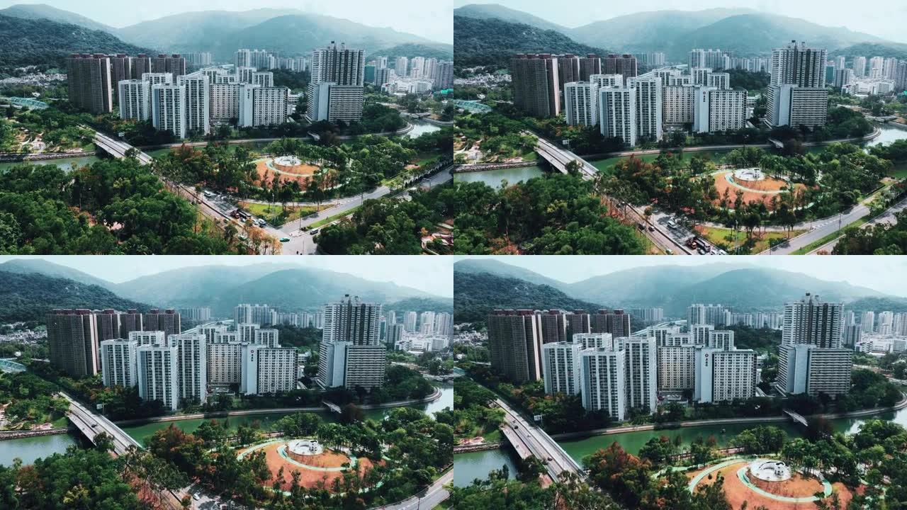 香港的公寓景观道路航拍小区楼盘