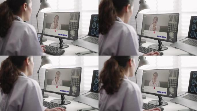 女医生视频会议电话在线直播与患者随访