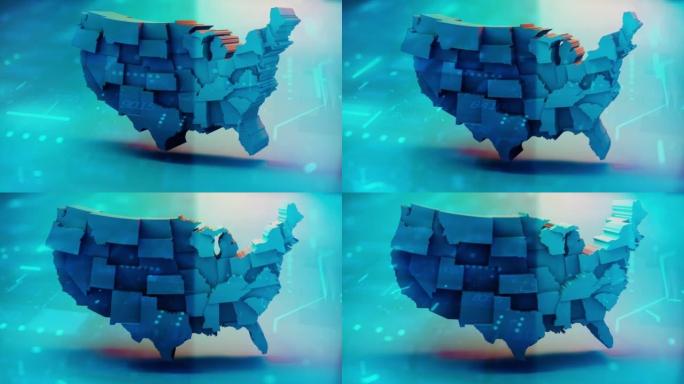 美国地图背景三维动画版图