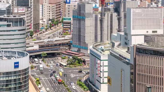 延时: 神户市景和交通火车站的鸟瞰图。