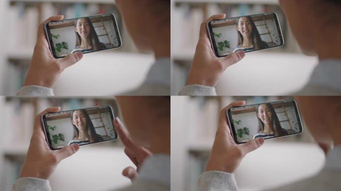 聋哑妇女使用智能手机视频聊天与最好的朋友交流手语手势享受在线交流4k镜头