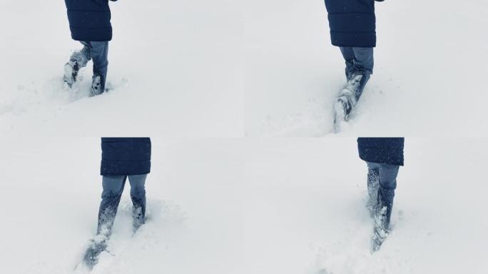 迷失的徒步旅行者独自行走在深雪中迷失方向冬季景观户外探险之旅