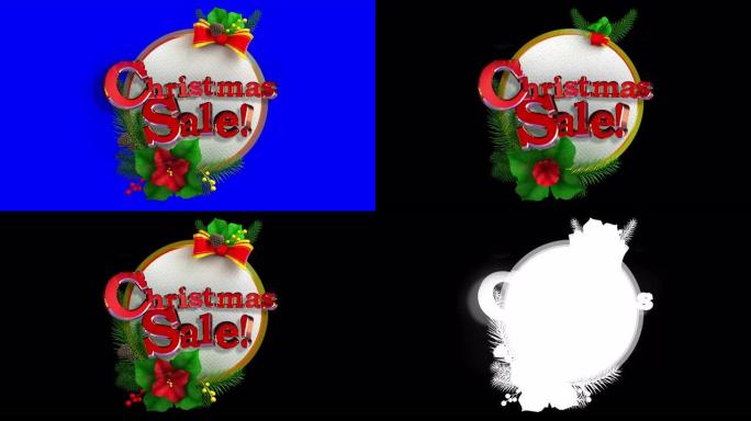 哑光面具和4K三维动画中的圣诞销售贴纸标签装饰