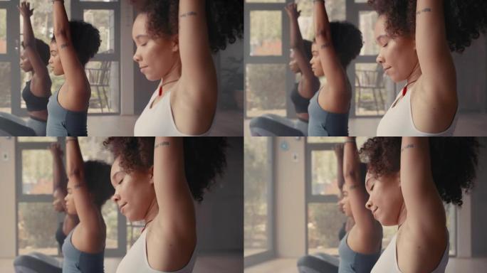 一群年轻女性在健身课上练习瑜伽的4k视频片段