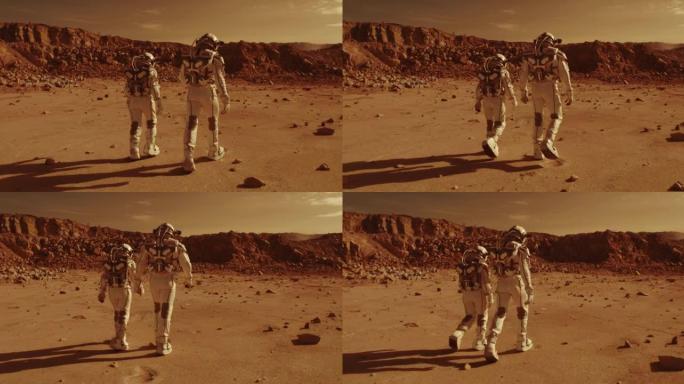 无法识别的宇航员在火星上行走