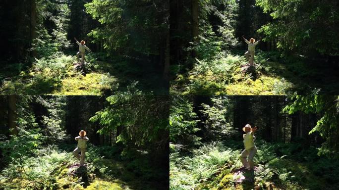 一名女性在森林林地外进行体育锻炼健身训练锻炼