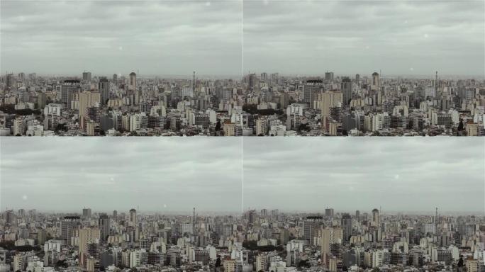南美洲阿根廷首都布宜诺斯艾利斯市的高架视图。