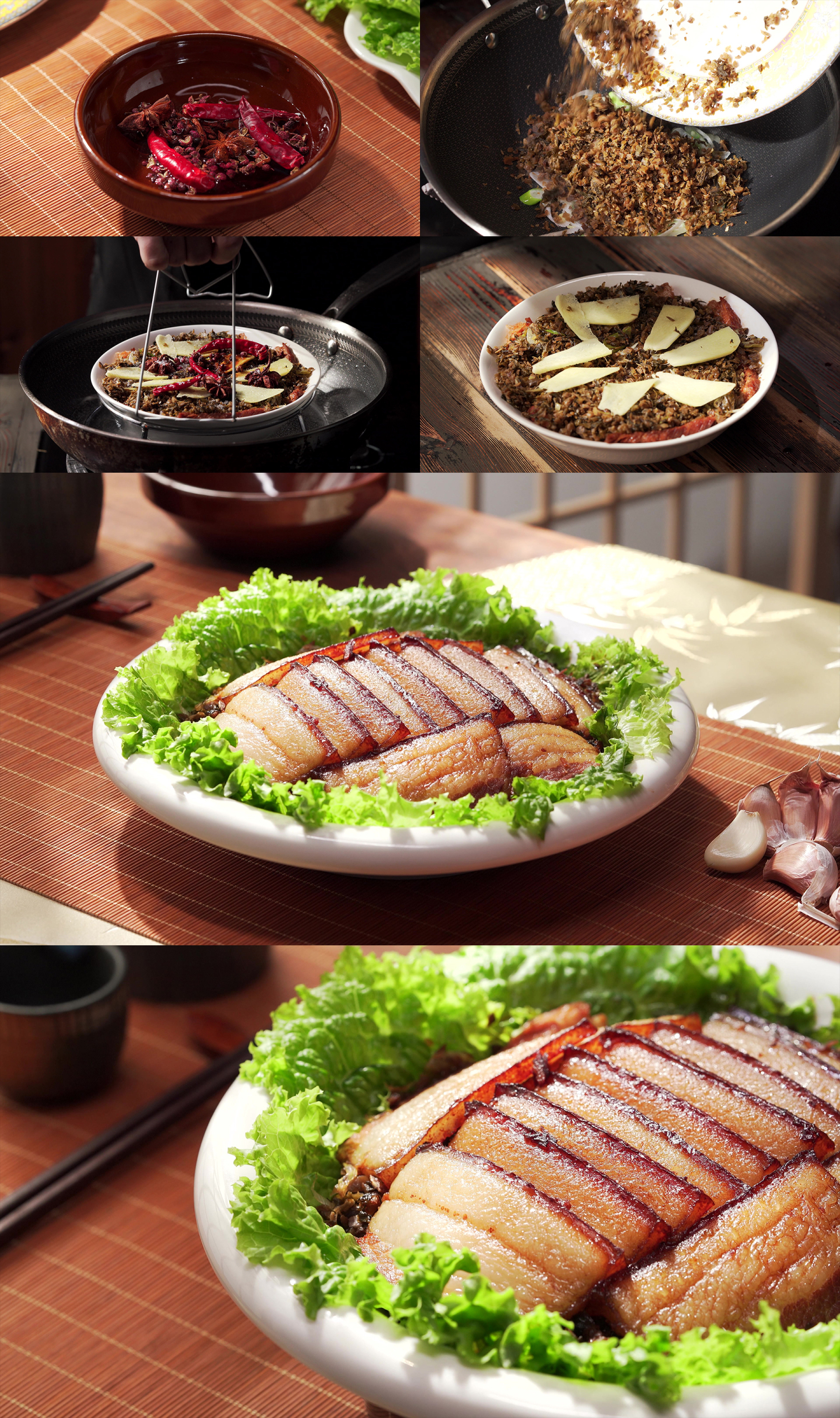 特色中餐经典川菜咸烧白烹饪过程