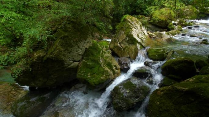 溪水在山上流动森林海氧吧瀑布溪流水