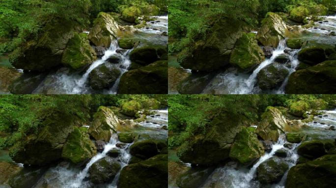 溪水在山上流动森林海氧吧瀑布溪流水