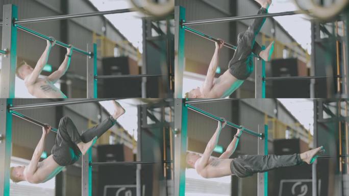 极限运动亚洲中国男子气概男运动员在健身房练习健美操