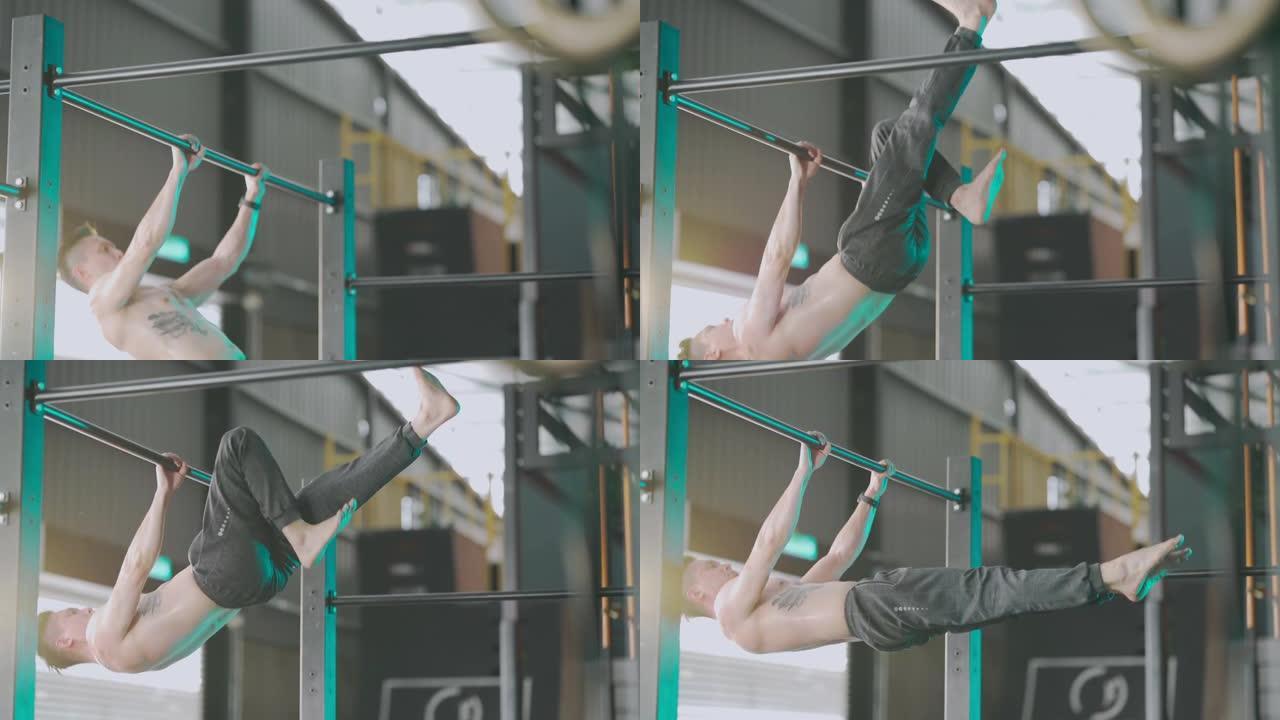 极限运动亚洲中国男子气概男运动员在健身房练习健美操